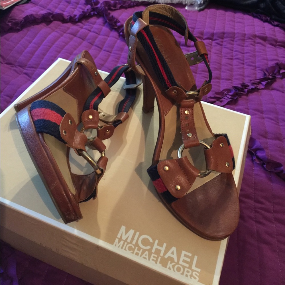 Michael Kors MK Nautical Brown Leather Heels 8.5